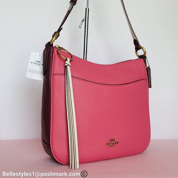 COACH Chaise Colorblocked Pebbled Leather Crossbody- Confetti Pink Multi 🎈$195. - Picture 2 of 16